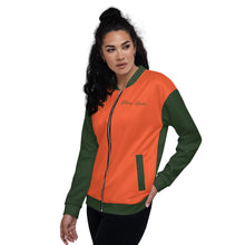 Load image into Gallery viewer, Chaqueta bomber unisex naranja verde