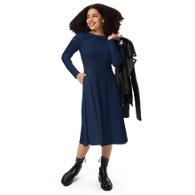 Load image into Gallery viewer, Vestido midi con manga larga azul marino