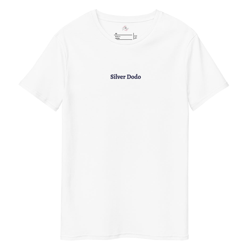 Camiseta premium de algodón para hombre blanca (bordado azul)