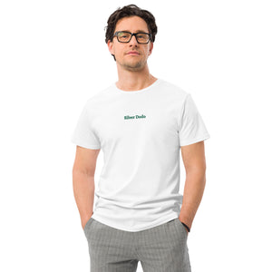Camiseta premium de algodón para hombre blanca (bordado verde)