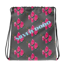 Load image into Gallery viewer, Mochila con cordones flores gris