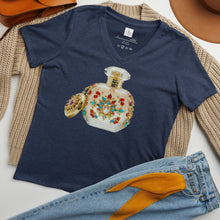 Load image into Gallery viewer, Camiseta suelta mujer cuello pico Essence of Chic brezo azul marino