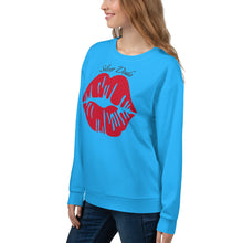 Load image into Gallery viewer, Sudadera unisex Amarilis Labios azul cielo profundo
