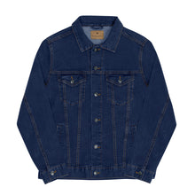 Load image into Gallery viewer, Chaqueta denim unisex bordado con letras rojas
