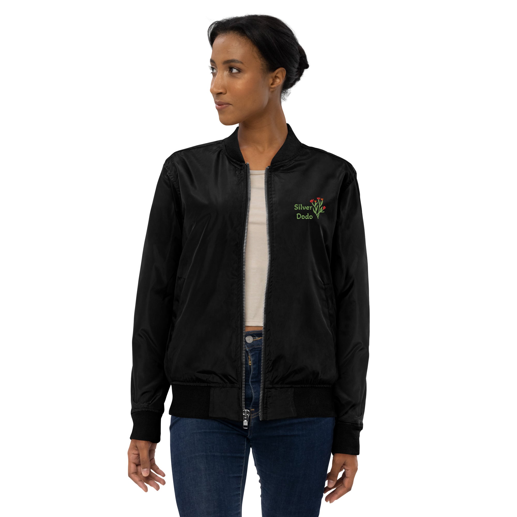 Chaqueta bomber reciclada premium bordado frontal verde Perfecto