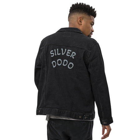 Chaqueta denim unisex bordado gris arqueado