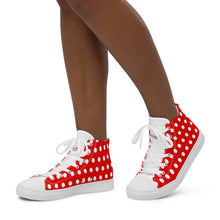 Load image into Gallery viewer, Zapatillas de lona de caña alta para mujer lunares rojo
