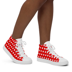Zapatillas de lona de caña alta para mujer lunares rojo