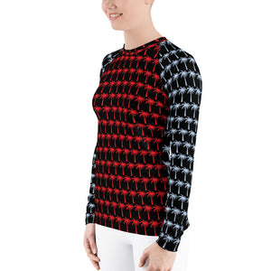 Camiseta técnica para mujer palmeras rojas azules negra