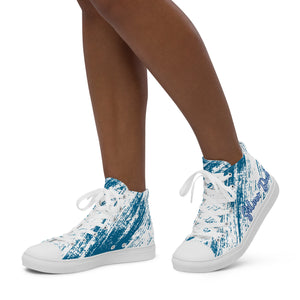 Zapatillas de lona de caña alta para mujer líneas finas azules