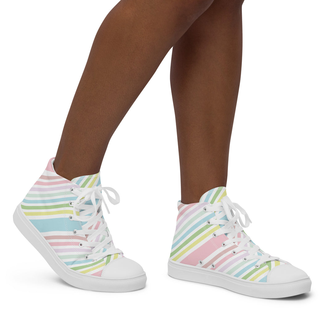 Zapatillas de lona de caña alta para mujer rayas pastel