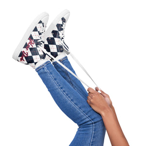 Zapatillas de lona de caña alta para mujer rombos azules