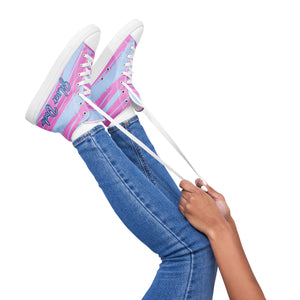 Zapatillas de lona de caña alta para mujer estampado rosa-azul