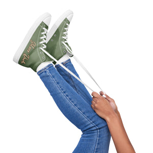 Zapatillas de lona de caña alta para mujer verde camuflaje